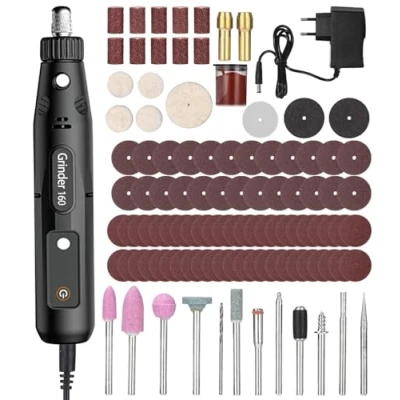 Afbeelding van multifunctioneel gereedschap, rotatiegereedschapsset met 104 accessoires, 5 instelbare snelheden, mini boormachine, 5000 18000 tpm, voor boren, graveren, slijpen,