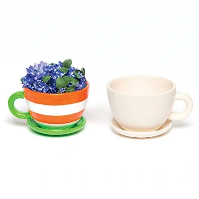 Afbeelding van Baker Ross AC624 Keramische bloempotten kop &amp; schotel, 2 stuks, 12cmx10cmx14.3cm, keramiek