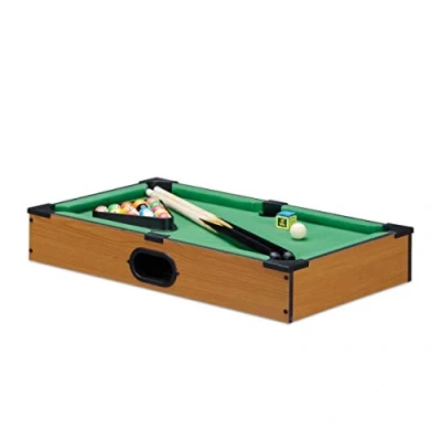 Afbeelding van Relaxdays tafelbiljart, inclusief 2 keuen, 16 ballen, driehoek en krijt, B x D: 51 31 cm, houtlook, groen