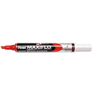 Afbeelding van Pentel Maxiflo marker, droog uitwisbaar, smal, wigvormige punt, rood, 12 stuks