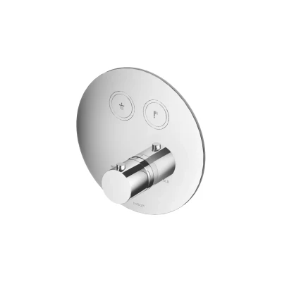 Afbeelding van HotBath Cobber PB009 rond afbouwdeel voor inbouwthermostaat met 2 pushbuttons Geborsteld Messing PVD