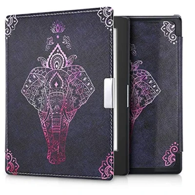 Afbeelding van kwmobile e reader hoesje compatibel met Kobo Aura Edition 1 Magneetsluiting Ereader case Olifantentekening in roze/antraciet