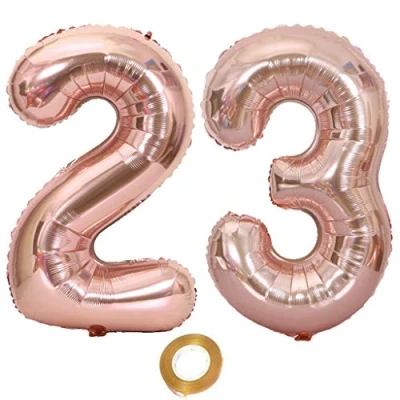 Afbeelding van Ballonnen nummer 23 roségoud ballon folieballon 23e verjaardag decoratie vrouwen, 81 cm grote getal reus helium folie jaar vrouw meisje