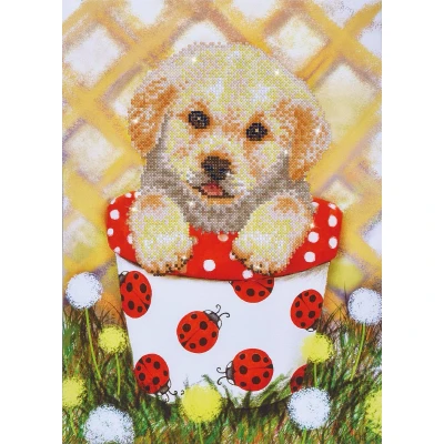 Afbeelding van DD7.013 Diamond Dotz 30 x 42cm Pup in Pot Inclusief Facet Art Kit
