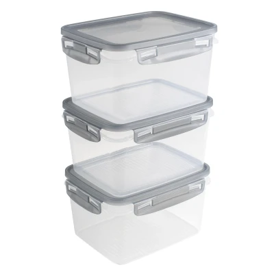 Afbeelding van Sunware Club Cuisine set van 3 Diepvriesbakjes met clips 1,5 liter transparant/grijs