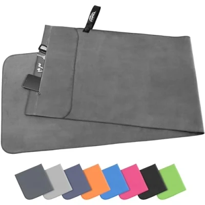 Afbeelding van Pameil Fitnesshanddoek met ritssluiting, 120 x 50 cm, microvezel handdoek, compact en sneldrogend, sporthanddoek, fitnesshanddoek, reishanddoek