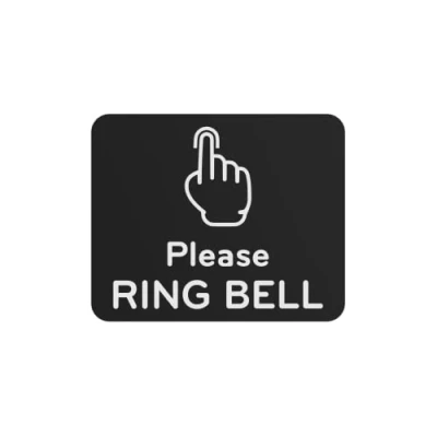 Afbeelding van Gelieve Ring Bell Sign zelfklevende sticker of deur kennisgeving, gegraveerd met universeel pictogram symbool en tekst (maat 12cm x 10cm) (zwart) UK gebaseerd.