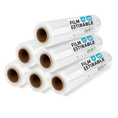 Afbeelding van transparante folie voor het verpakken, kunststof afdekking, verhuisdozen, ter bescherming van meubels en zendingen, afmetingen 50 cm x 200 m rekbaar · office (transparant, 6
