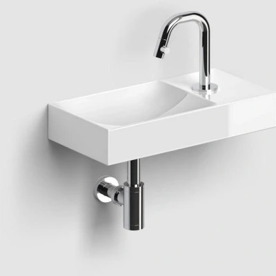 Afbeelding van Clou Vale Fontein Met Kraangat Rechts Geintegreerde Afvoer Glanzend Wit Keramiek 38 cm