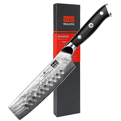 Afbeelding van SHAN ZU koksmes keukenmes professioneel chefmes 16,4 cm universeel mes Damascus roestvrij staal extra scherp lemmet met ergonomische greep prachtige geschenkverpakking