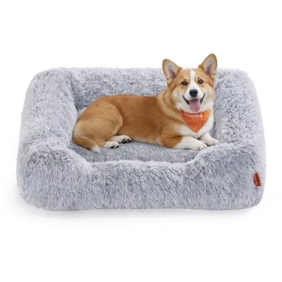 Afbeelding van Feandrea Hondenbed, Hondenkussen, 91 x 68 18 cm, Zachte vulling, Hondensofa, Opstaande randen, Afneembare en machinewasbare hoes, Antislip, Schaduwgrijs PGW272G01