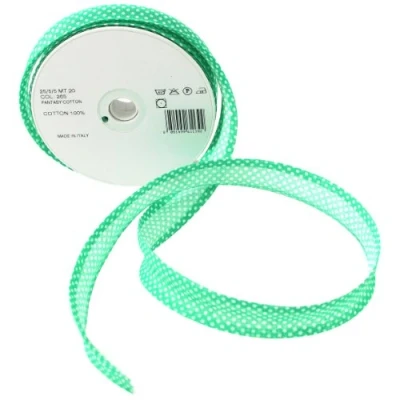 Afbeelding van Inastri 25/5/ 5 mm Katoen Bias Binding in Groen Polka White 265