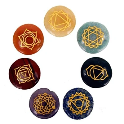 Afbeelding van SET 7 chakra symbolen ronde halfedelstenen 3.5 Edelsteen S