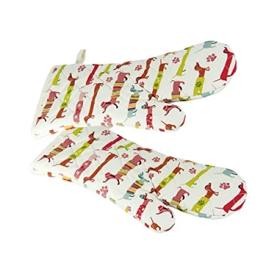 Afbeelding van SPOTTED DOG GIFT COMPANY Ovenwanten, Hittebestendige Katoen Ovenhandschoenen voor Koken Bakken met Teckel Ontwerp, Keuken Cadeaus Teckelliefhebbers, 1 paar 35cm x 17cm