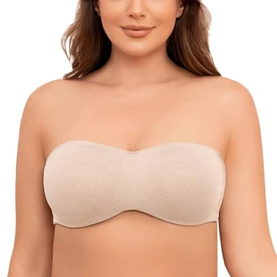 Afbeelding van MELENECA Minimizer ongevoerde strapless bh&#039;s voor grote bustes met doorzichtige beugelband Pale Nude Heather 100F