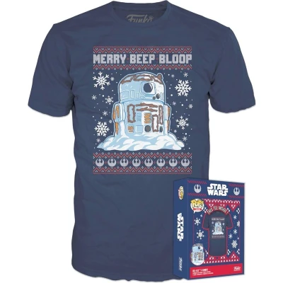 Afbeelding van Funko Star Wars Heren Tshirt S Holiday POP! Tees R2 D2 Snowman Blauw