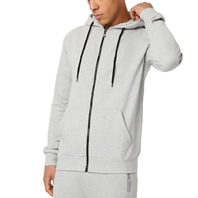 Afbeelding van FM London, Capuchontrui voor heren met ritssluiting, ideaal vrijetijds en sportkleding, fleecevoering geurbeschermingstechnologie, zacht, comfortabel, duurzaam., grijs (Grey 15), XL