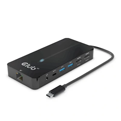 Afbeelding van CLUB3D Type C 7 in 1 hub met 2x HDMI, USB Gen1 A, 1x RJ45, 3.5mm Audio,