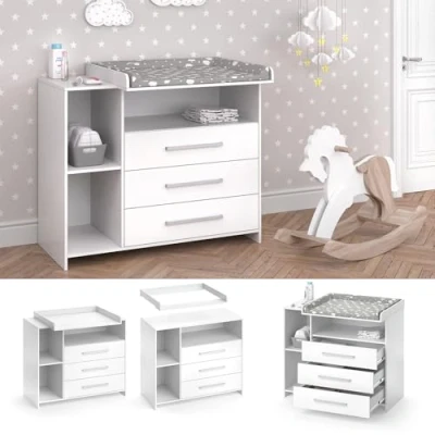 Afbeelding van Vicco Luiertafel Oskar, Wit, 113 x 100 cm met 3 grote laden