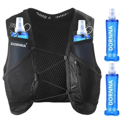 Afbeelding van DORNNA Light Edition V1 Hardloopvest voor dames en heren, met 2 drinkflessen 500 ml, hardloopvest, looprugzak, drinkrugzak lopen, zwart, XS S