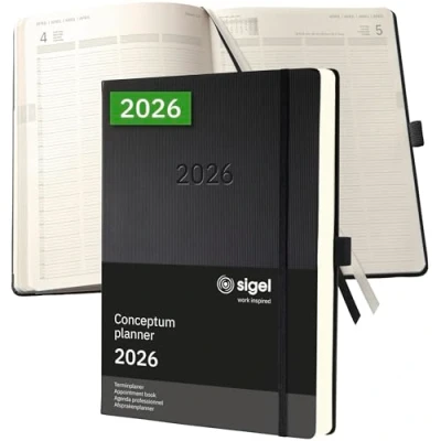 Afbeelding van Sigel agenda 2026 Conceptum afsprakenplanner formaat A4+ zwart hardcover SI C2604