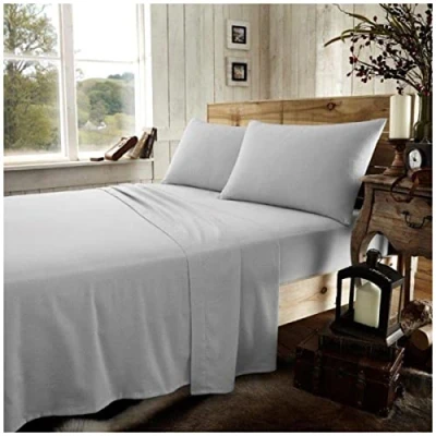 Afbeelding van Gaveno Cavailia Luxe Hoge Kwaliteit Flanel Plain Hoeslaken, 100% Geborsteld Katoen Easy Care Accessoire, Premium Zacht &amp; Gezellig Beddengoed, Grijs, Single Size Bedsheet
