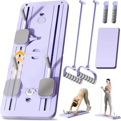 Afbeelding van EFGETD Pilates Reformer Machine Board Set Ab Roller Oefenwiel Automatische Rebound Opvouwbare Buikoefening Apparatuur met Weerstandstouw en Timer (Paars2)
