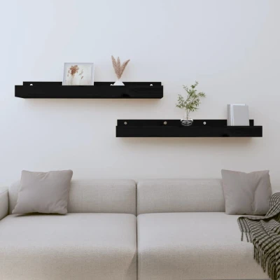 Afbeelding van Wandschappen 2 st 80x12x9 cm massief grenenhout zwart
