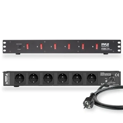 Afbeelding van Pyle PDU Stekkerdoos Overspanningsbeveiliging 150 Joules, 9 Stopcontacten 1U Rackmount Bescherming Voorkant Schakelaars