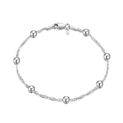 Afbeelding van Amberta Sieraden Echt 925 Sterling Zilver Armband Singapore Twist Schakelarmband Bedelarmbanden voor Vrouwen en Man Unisex Lengte: 18cm