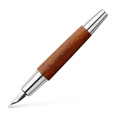 Afbeelding van Faber Castell 148202 vulpen e motion hout/chroom, veer: EF, inclusief geschenkverpakking, kleur schacht: bruin/zilver