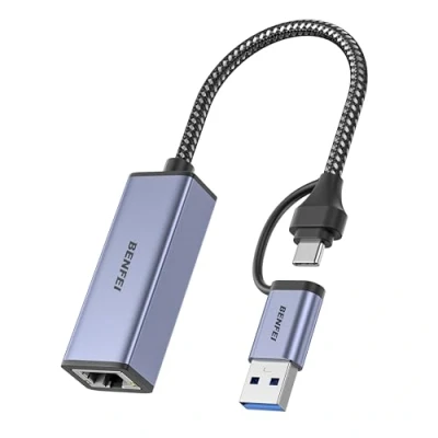 Afbeelding van Benfei USB A naar Ethernet RJ45 10/100/1000 Mbps LAN Netwerk Adapter Spacegrey