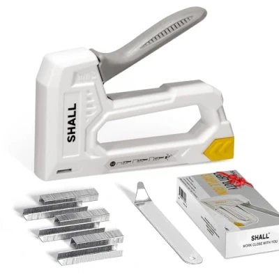 Afbeelding van SHALL Light Duty nietpistool voor hout, witte bekleding met 1600 stuks JT21 nietjes 1/4, 5/16, 3/8 inch en nietverwijderaar Stoffen nietmachine pistool knutselen, doe het zelf,