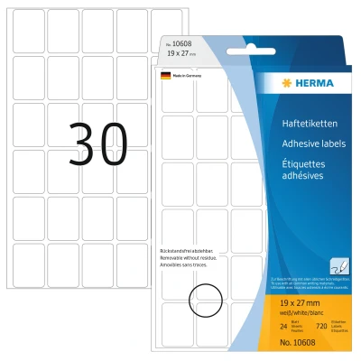 Afbeelding van Etiket HERMA 10608 19x27mm verwijderbaar wit 960stuks