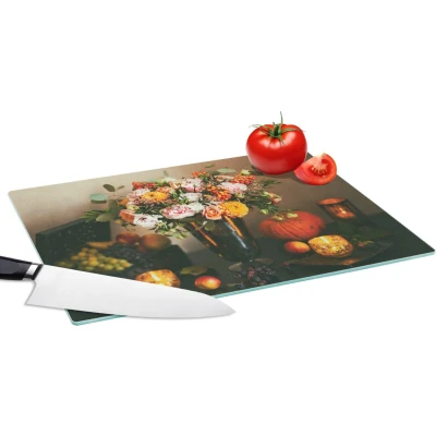 Afbeelding van Glazen Snijplank 39x28 Stilleven Pompoen Kaarsen Snijplanken Glas