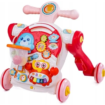 Afbeelding van COIL loopwagen voor baby&#039;s, 5 in 1 loophulp, babywalker, educatief speelgoed met muziek en licht, hoogte verstelbaar, babyloophulp, lopen leren, baby, vanaf jaar, roze