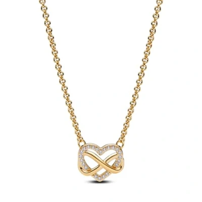 Afbeelding van Pandora Moments Sparkling infinity heart 14 karaats vergulde halsketting met fonkelend hart en heldere zirkoniasteentjes