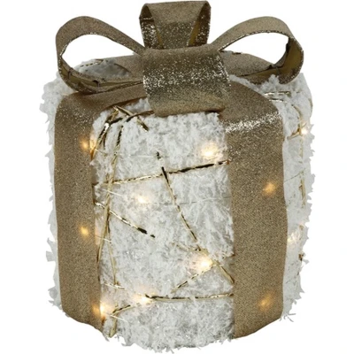 Afbeelding van Kerstkado met 20 leds warm wit sneeuw glittergoud