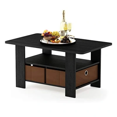 Afbeelding van Furinno Andrey salontafel met 2 lades, hout, Americano/medium bruin, 48 x 80 39,5 cm