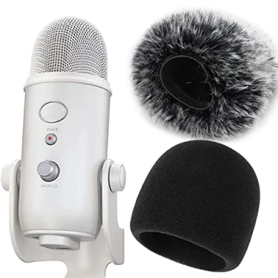 Afbeelding van Schuim microfoonwindscherm met harige windkap microfoon windkap, popfilter voor Blue Yeti, blauwe Yeti Pro USB (2 stuks)