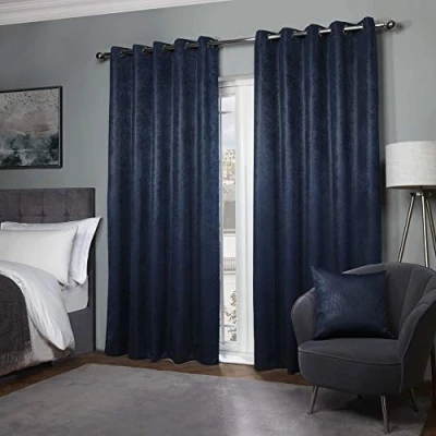 Afbeelding van Emma Barclay Ambiance Thermische Verduisterende Gordijnen Met Ringen 3D Reliëf Reflecterend Omgekeerd Weefsel in Navy Breedte 46 x Drop 54&quot; (116 137cm)