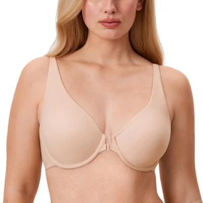 Afbeelding van Delimira Vrouwen Front Sluiting Naadloze Volledige Dekking Onderdraad Ongevoerd BH, Beige, 70G