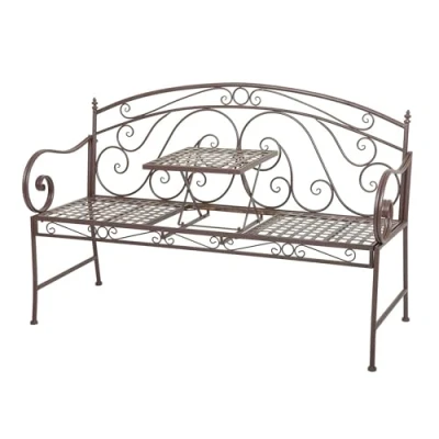 Afbeelding van Spetebo Metalen tuinbank 2/3 zits met opklapbare tafel 148 x 55 96 cm outdoor lounge tuin bank parkeerbank
