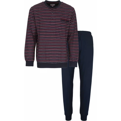 Afbeelding van Paul Hopkins Heren Pyjama Polo sluiting Gestreept Donker Blauw. Maat XL