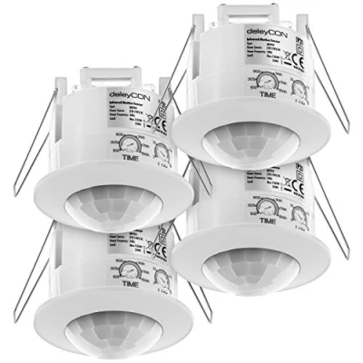 Afbeelding van deleyCON 4x Infrarood Bewegingsmelder Inbouw Plafondmontage Binnenruimtes Lichtregeling 360 Dekkingsbereik 6m Reikwijdte Ingebouwde Lichtsensor Wit