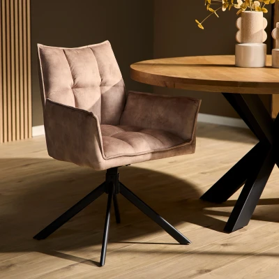 Afbeelding van Starfurn Eetkamerstoel Dani met armleuning beige Velvet