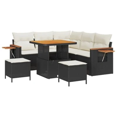 Afbeelding van vidaXL 8 delige tuinsofa set met kussens zwart poly rattan acacia