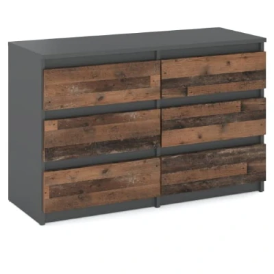Afbeelding van MRBLS Commode met 6 laden, sideboard, ladekast, kledingkast, moderne meubels laden voor je slaapkamer (antraciet industrie/mat grijs, old style), 100 x 71,5 33,5 cm (b h d)