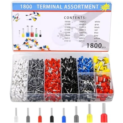 Afbeelding van Adereindhulzen Set, 1800 stuks Geïsoleerde Adereindhulzen, Draadhulzen Aansluitset 0,5 mm² 10 mm², Krimpverbinders voor Draadklemmen en