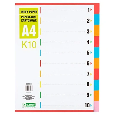 Afbeelding van D.RECT K10 9398 Tabbladen voor mappen DIN A4 scheider verschillende kleuren 10 delig van karton 1